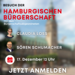 Rathausbesuch zur Haushaltsdebatte mit den SPD-Bürgerschaftsabgeordneten Loss und Schumacher